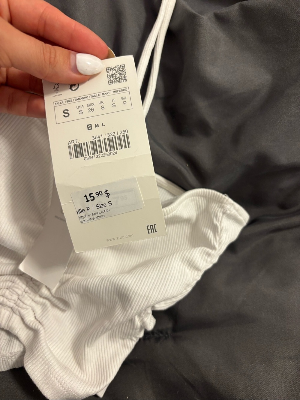 Zara White Ruched Ribbed Crop Top - Picture 2 of 2